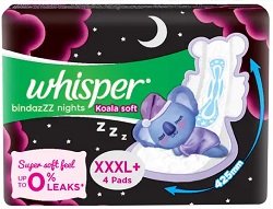 WHISPER BINDAZZZ NIGHTS KOALA SOFT XXXL+ PADS UNIT 4