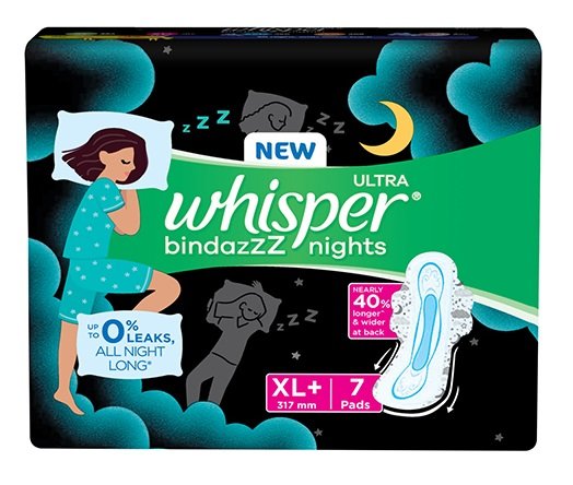 WHISPER BINDAZZZ NIGHTS XL+ PADS UNIT 7