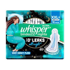 WHISPER BINDAZZZ NIGHTS XXL+ PADS 16PCS