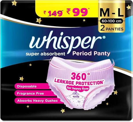 WHISPER PERIOD PANTY M-L 60-100CM (2 PANTIES)